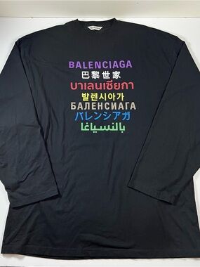Balenciaga Large Oversized Languages Black Long Sleeve Shirt